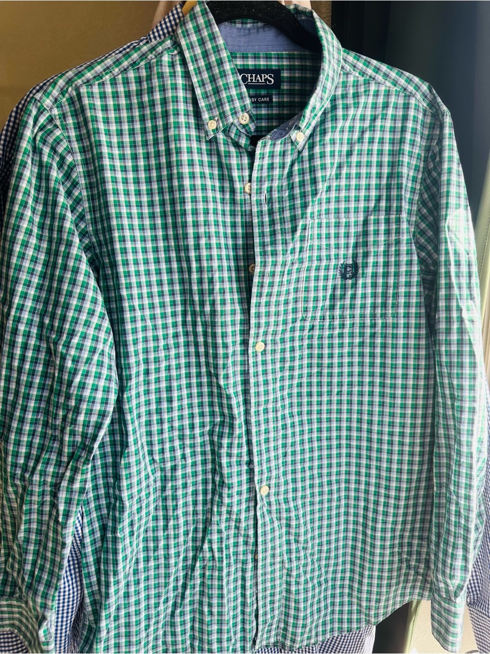 Chaps Men’s Green and White Gingham Button-Down Shirt